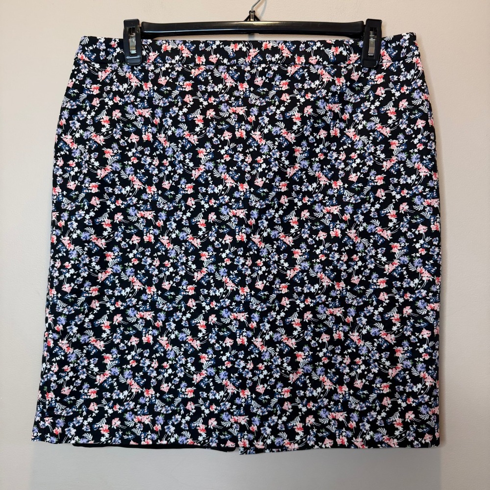 Liz Claiborne Career Black Multicolor Floral Pencil Skirt Womens Size 16 Cotton